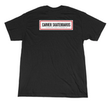 Espalda de camiseta carver skateboard color negra y con logotipo clásico cuadrado en el pecho y espalda. Disponible en the Gallery Surf Shop, tienda de surf y skate en Málaga